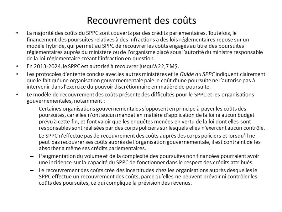 Recouvrement des coûts
